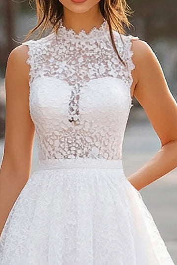 Halter A Line Lace Little White Dress